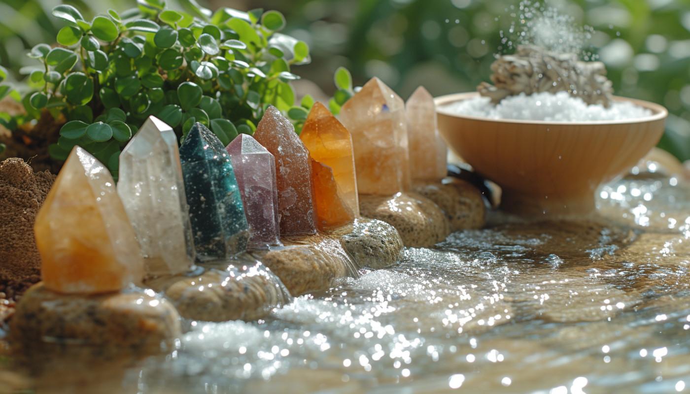 Cristaux naturels dans l’eau pour la purification en lithothérapie